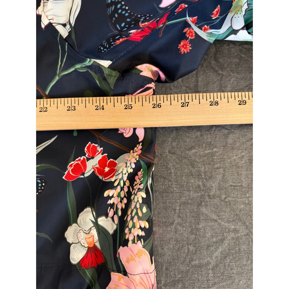 Nuage Women 1X Floral Butterfly Hooded Rain Jacket Navy Blue Full Zip Mesh Lined - Picture 9 of 10